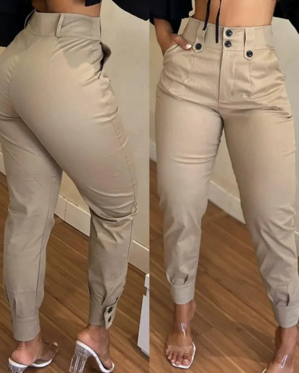 ZARA High Waist Button Pocket Cargo Jogger Pants for Women Casual